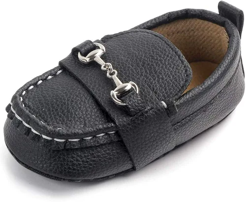 Vista 2 de QIETION Mocasines para bebés recién nacidos, para niños y niñas, zapatos de cuna con suela suave, antideslizantes, perfectos para bautizogateoboda