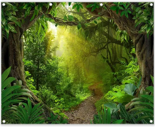 Vista 8 de Telón de fondo de fotografía de bosque de selva tropical de 7 x 5 pies, paisaje natural, safari, decoración de fiesta para niños y adultos