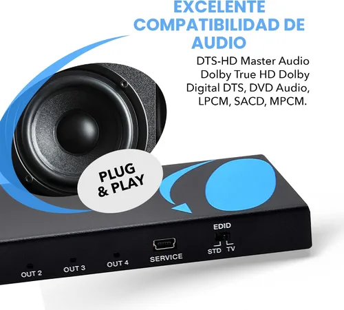 Vista 2 de OREI UltraHD 4K @ 60 Hz 1 X 4 HDMI Splitter 1 entrada 4 salidas 4 puertos 4: 8-Bit - HDMI 2.0, HDCP 2.0, 18 Gbps, EDID, Duplicar / Reflejar