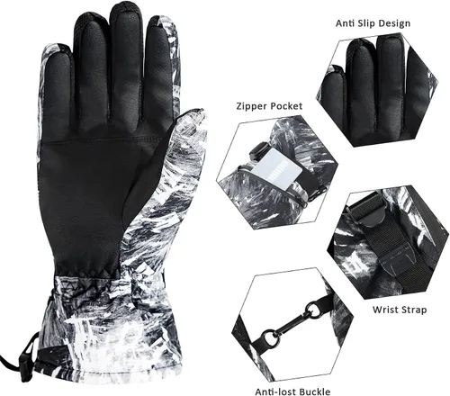 Vista 6 de Durio Guantes de esquí para hombres y mujeres, guantes de nieve impermeables para hombres y mujeres, guantes de snowboard de invierno con pantalla