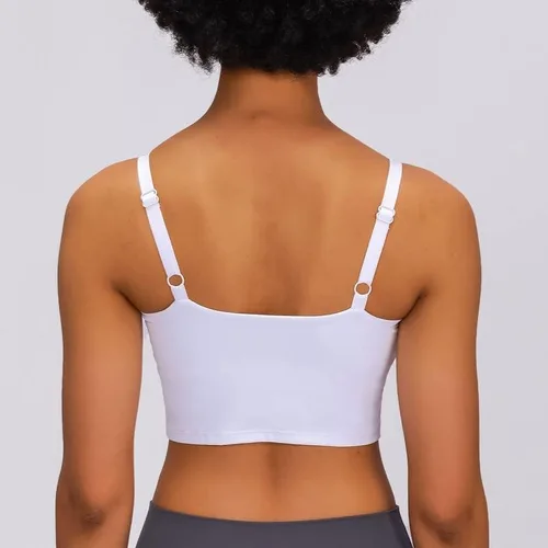 Vista 3 de Brasier deportivo acolchado para mujer con correas ajustables, sujetadores de yoga suaves de línea larga para entrenamiento, fitness, camisetas sin