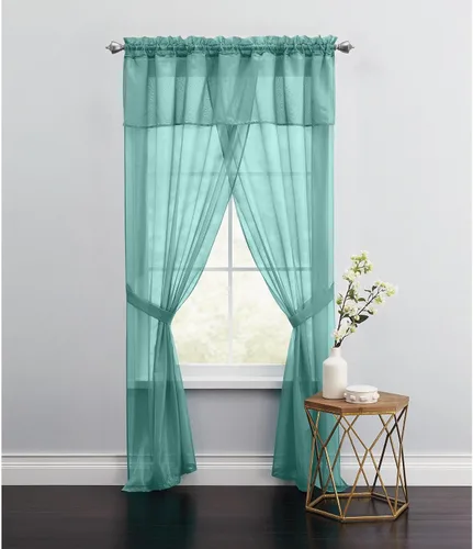 Vista 8 de BrylaneHome BH Studio - Juego de cortinas de gasa transparente de 5 piezas, 60 pulgadas de ancho y 63 pulgadas de largo, hojas de otoño