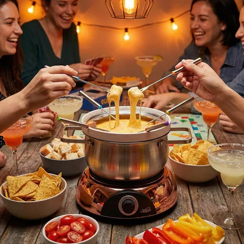 Vista 3 de Juego de fondue eléctrico de chocolate y queso Artestia con dos ollas (acero inoxidable y cerámica), para servir a 8 personas