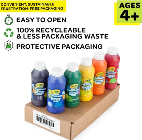 Vista 5 de Crayola Pinturas lavables para dedos (6 unidades), suministros de pintura para preescolares y niños pequeños, juego de pintura de dedos para niños