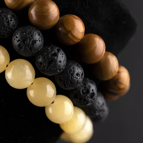 Vista 5 de TIGERSTAR Natural Lava Rock Beads Bracelet,Stretch Elastic Bracelets,Adjustable Braided Rope Gemstone Bracelets for Men Women