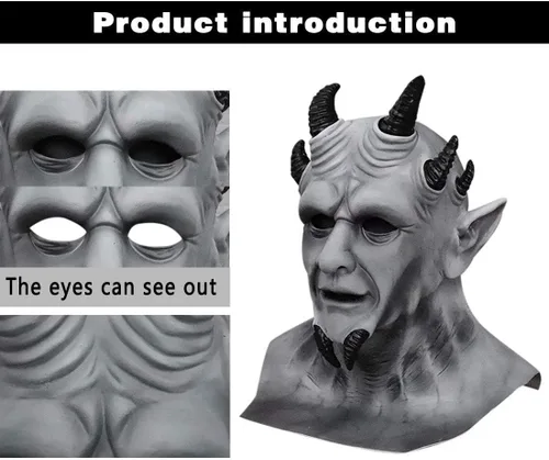 Vista 5 de brableewear Sin of Pride Superbia Máscara de demonio espeluznante de cabeza completa, máscara de látex de Halloween Cosplay accesorios para adultos