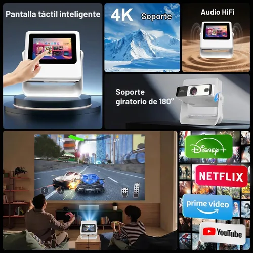 Vista 3 de Smart Projector【TouchScreen/Built-in APPs/Auto Focus Keystone】 4K Support with wifi and bluetooth Outdoor Projector, Dual-Screen Sync, for Home