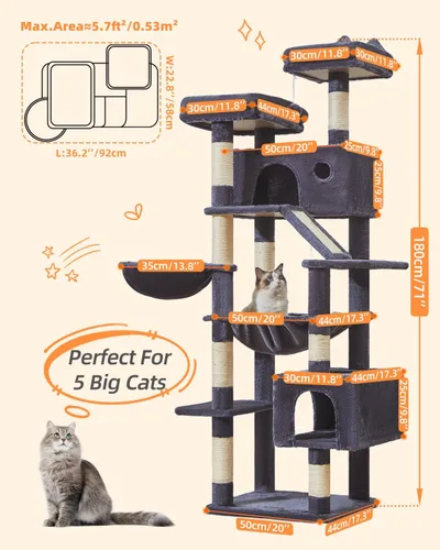 Vista 37 de Taoqimiao Árbol para gatos de 57.5 pulgadas, torre para gatos de interior para adultos, condominio extragrande para gatos, 8 postes rascadores