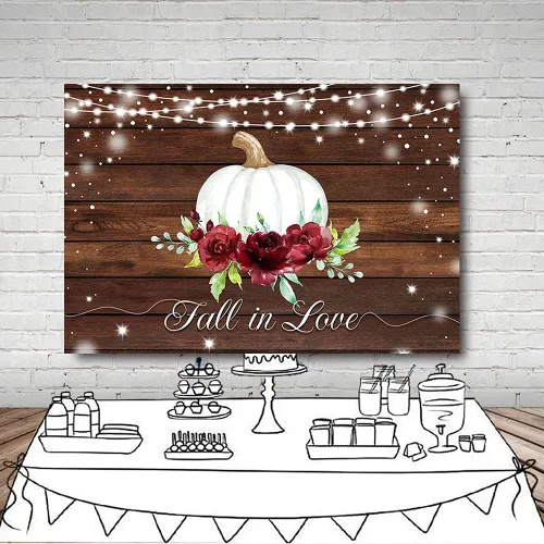 Vista 6 de MEHOFOND 7 x 5 pies, diseño de calabaza, borgoña, floral, rústico, madera, purpurina, fondo, otoño, boda, despedida de soltera, fiesta, suministros