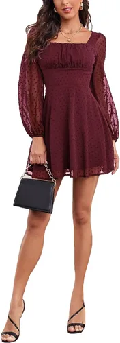 Vista 4 de LYANER - Mini vestido de lunares para mujer con cuello cuadrado y manga larga