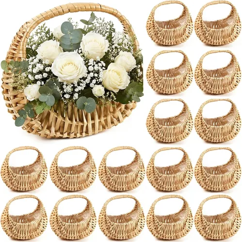 Vista 6 de Taiyin Paquete de 3 cestas de mimbre de mimbre de paja de media luna con asa, ideal para boda, niña, picnic, almacenamiento de jardín y decoración