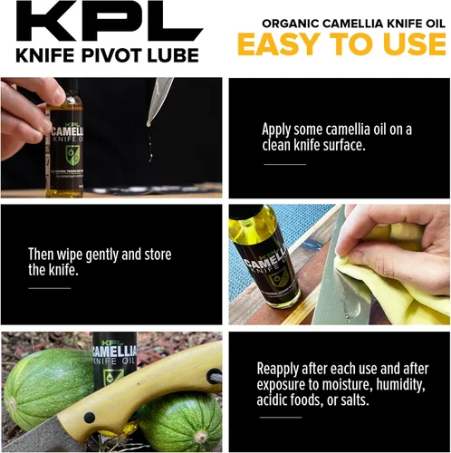 Vista 2 de Knife Pivot Lube Aceite de cuchillo de camelia para cuchillas - Tsubaki, aceite de afilado para limpieza y cuidado de cuchillas - Botella de spray