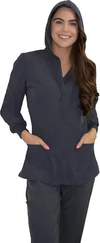 Vista 7 de Green Town Ropa quirúrgica para mujer – Sudadera con capucha, 4 bolsillos, ligera, tela elástica, fácil cuidado
