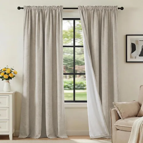 Vista 99 de H.VERSAILTEX Cortinas 100% opacas con aspecto de lino para dormitorio, bloqueo de luz completa, bolsillo para barra, cortinas de ventana gruesas