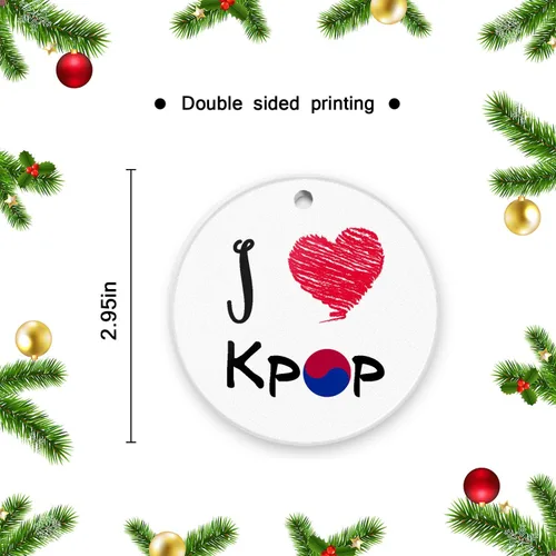 Vista 2 de Adornos de Navidad, adornos colgantes de Navidad de cerámica, impresión a doble cara, Kpop