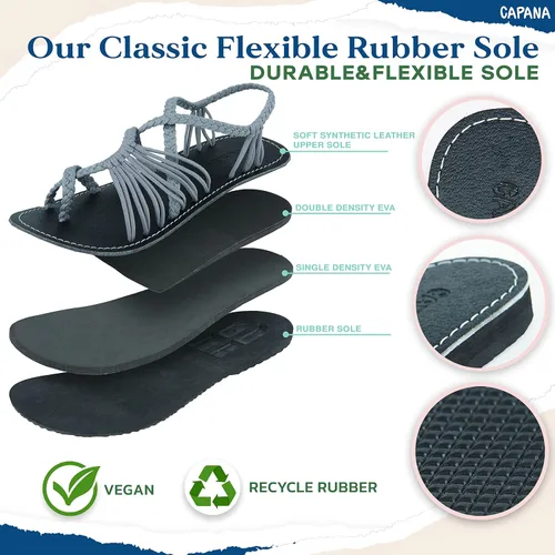 Vista 2 de Capana Sandalias planas tejidas para mujer, sandalias trenzadas con tiras, sandalias de playa para mujer, sandalias bohemias de cuerda, zapatos