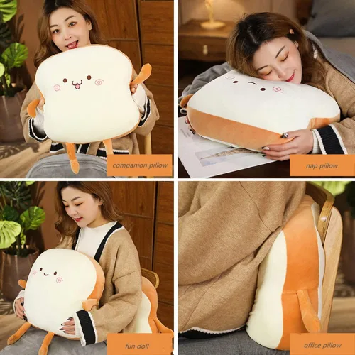 Vista 3 de JOSON Almohada de pan tostado, manta de doble uso, tres en uno, cojín para sofá, decoración del hogar (sonrisa)