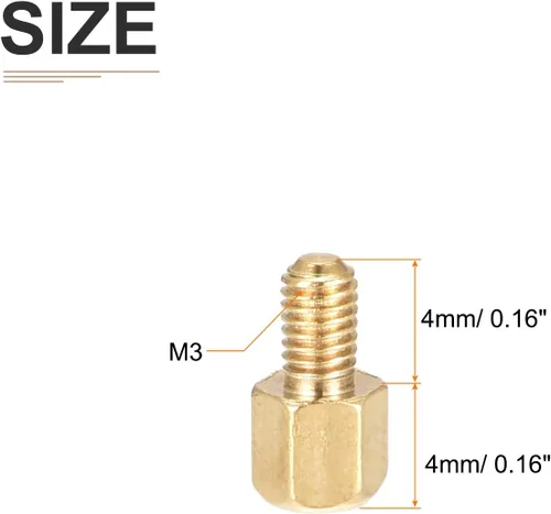 Vista 2 de DTGN M3x4x4mm (DxHLxML) - Separador hexagonal de latón -100Pack- Bueno para máquinas electrónicas - Tuercas de tornillo espaciadoras macho a hembra