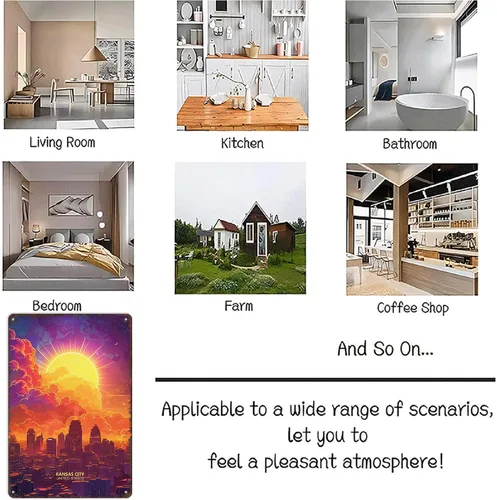 Vista 7 de Cartel de metal de Kansas City de Estados Unidos, diseño vintage de paisaje de ciudad, carteles de estaño retro para hombre, cueva, bar, garaje
