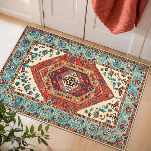 Vista 384 de SERISSA - Tapetes florales vintage, antideslizante, lavable, pequeño, ultrasuave, bohemio, de pelo bajo, para entrada, interiores, habitación