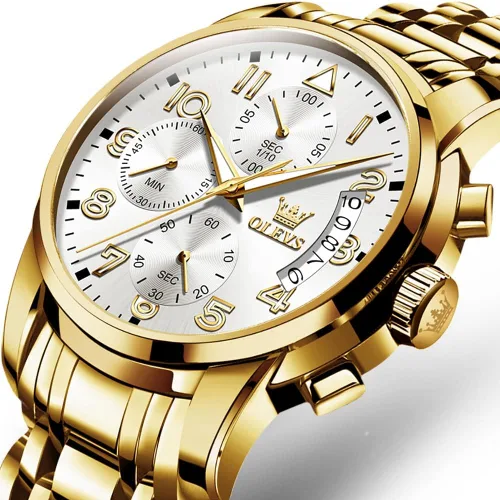 Vista 3 de OLEVS Reloj de pulsera ajustable de acero inoxidable impermeable con cronógrafo de cara grande reloj analógico de moda de negocios reloj de pulsera