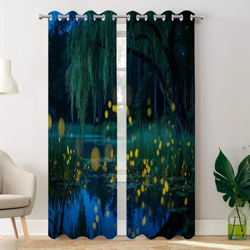 Vista 22 de Batmerry American Flag Ink Dot Blackout Tier Curtains, Red Blue White Stars Abstract Thermal Insulated Half Curtain Rod Pocket Small Valance for