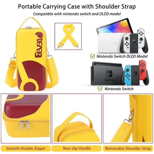 Vista 4 de Pokemon Eevee Carrying Case for Nintendo SwitchSwitch OLED - Portable Hard Shell Travel Protective Pouch with Mesh Pocket, Shoulder Strap and 12