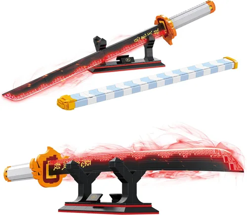 Vista 8 de TOY PLAYER Juego de construcción de espada de demonio, espada de Agatsuma Zenitsu con vaina y soporte - Compatible con conjuntos de Lego