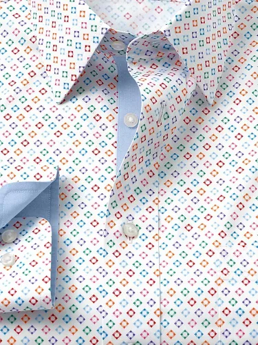 Vista 2 de Paul Fredrick Camisa de vestir de algodón sin hierro con estampado de diamante para hombre
