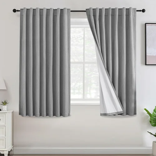 Vista 12 de Turquoize - Cortinas 100% opacas de 63 pulgadas de largo, textura de lino de chenilla térmica aislada para oscurecimiento de la habitación, cortinas