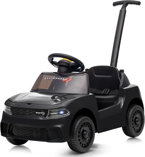 Vista 10 de Dodge Ride on Push Car con licencia para niños pequeños de 1 a 3 años con mango y música Rosa