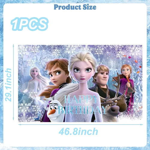 Vista 2 de 1 pancarta de decoración de fiesta de Frozen para fondo de fotografía para fiesta de cumpleaños de niños, accesorios de cabina de fotos de Frozen