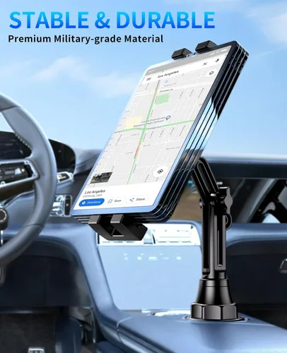 Vista 2 de Soporte para tablet para automóvil, soporte para iPad de auto, versión mejorada, soporte universal para tazas, cuello largo ajustable, para tableta