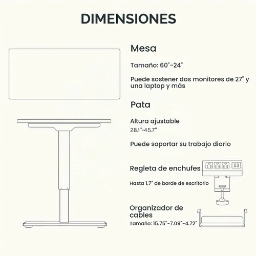 Vista 7 de FLEXISPOT EN2 Escritorio de pie de una pieza entera de 60 x 24 pulgadas con Parte superior de arce + marco blanco