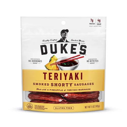 Vista 5 de Duke's Paquete de salchichas cortas ahumadas cajún y teriyaki (5 onzas)