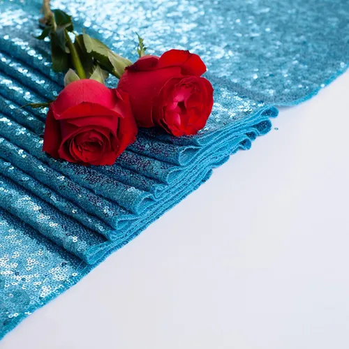 Vista 8 de Camino de mesa con lentejuelas turquesas, 12 x 108 pulgadas con brillantina, regalo para empaquetado de mesa para fiesta, boda, despedida