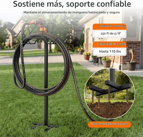 Vista 4 de Giraffe Tools Soporte para manguera de jardín con 4 picos con capacidad