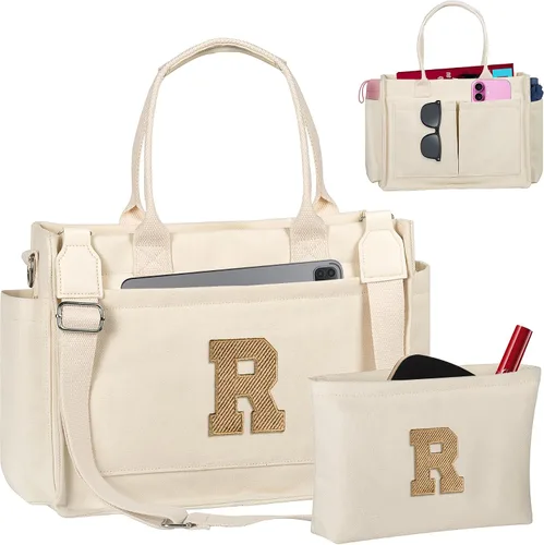 Vista 169 de Easter Basket Stuffers, Initial Tote Bag with Makeup Bag, Birthday Gifts for Women, Teen Girl Gifts Trendy Stuff