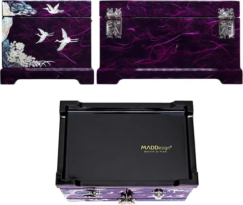 Vista 5 de MADDesign Mother of Pearl Joyero lacado con grúas de dos niveles color morado