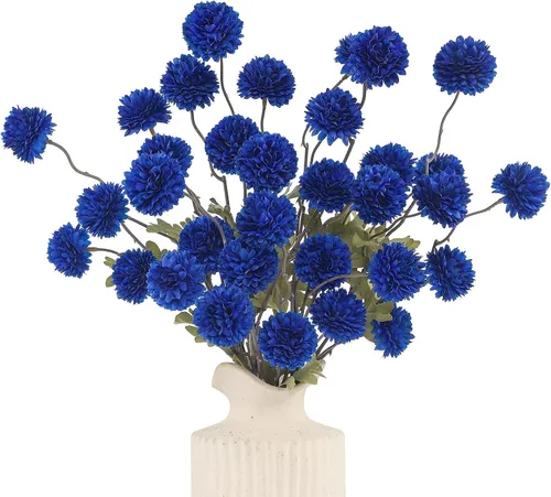Vista 26 de DuHouse 6 piezas de flores artificiales de seda falsa pompón crisantemo, pequeña mini bola de crisantemo de seda con tallos para bodas DIY arreglos
