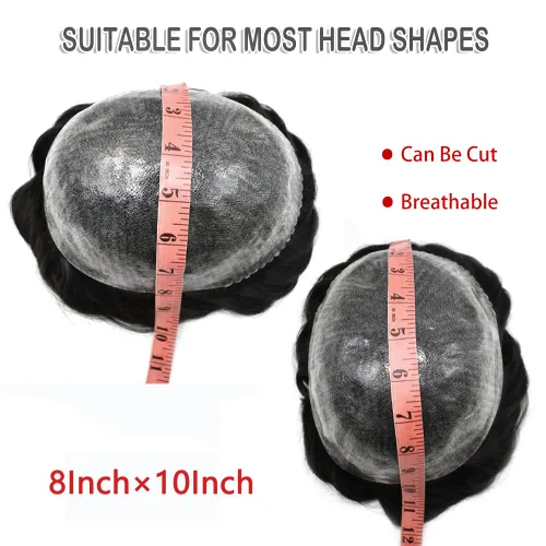 Vista 5 de Toupee - Sistema de pelo de poliuretano para hombre, repuesto completo de pelo de polietileno para hombres (8 x 10 pulgadas, 1 negro azabache)