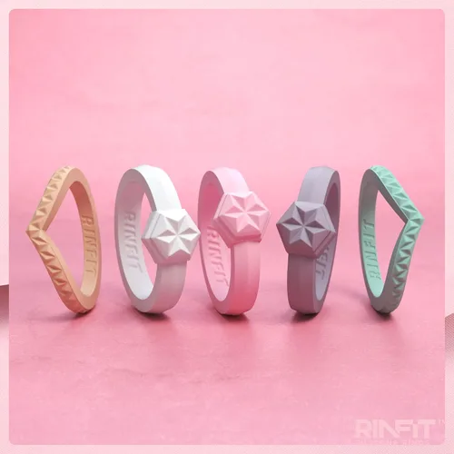 Vista 7 de Rinfit Anillos de silicona para mujer, alianzas de boda, apilables, colección Couture (alta costura)