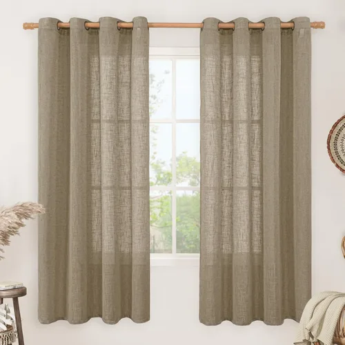 Vista 212 de LAMIT Cortinas de lino marrón caramelo para sala de estar, 84 pulgadas, de lino sintético, texturizado, filtrante de luz, paneles de privacidad