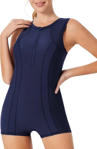 Vista 2 de JACK SMITH Trajes de baño modestos de una pieza para mujer, con cremallera frontal, atlético, deportivo, con boyleg