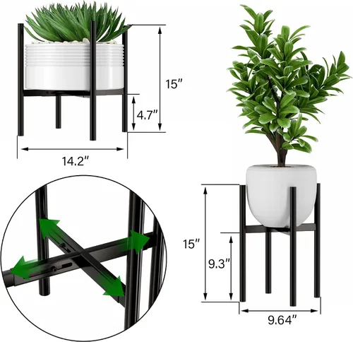 Vista 6 de EKNITEY Soporte ajustable para macetas: soporte de flores moderno para interiores y exteriores, organizador de plantas de metal, soporte para Negro