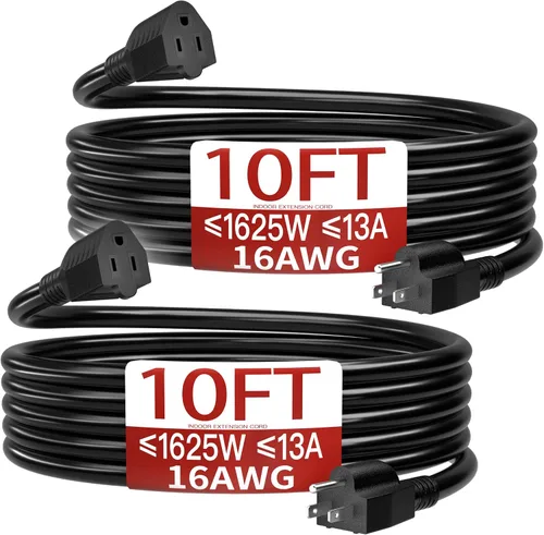 Vista 87 de Cable de extensión corto de 16/3 de 1 pie, cable de extensión negro flexible y duradero, cable de alimentación de 3 clavijas para interiores