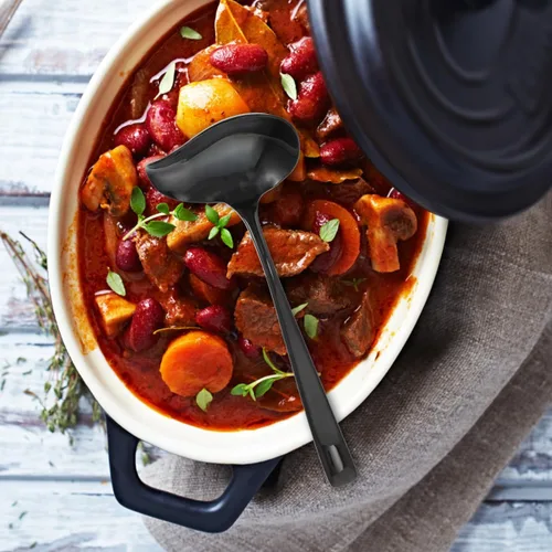 Vista 7 de OSALADI Cuchara de sopa Duckbill de acero inoxidable con mango largo resistente a derrames, diseño para salsas y postres de 7.48 pulgadas, utensilio