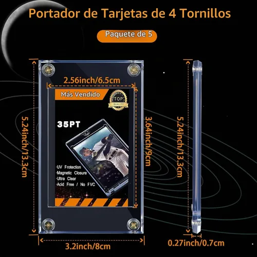 Vista 2 de 5 piezas de 4 tornillos acrílico titular de la tarjeta 35PT para tarjetas de intercambio de béisbol Clear Display Case, Baseball Football Sports