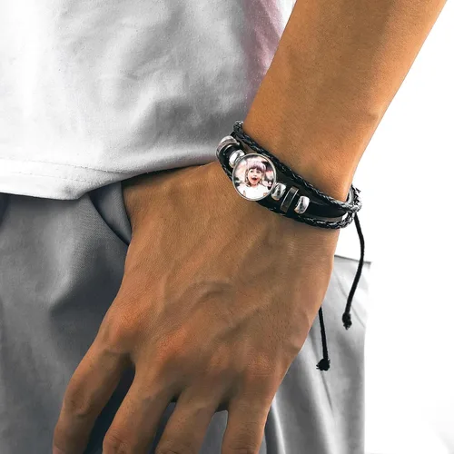 Vista 9 de U7 Pulsera para hombre con cierre de acero inoxidable, brazalete de cuero en estilo calavera o envoltura