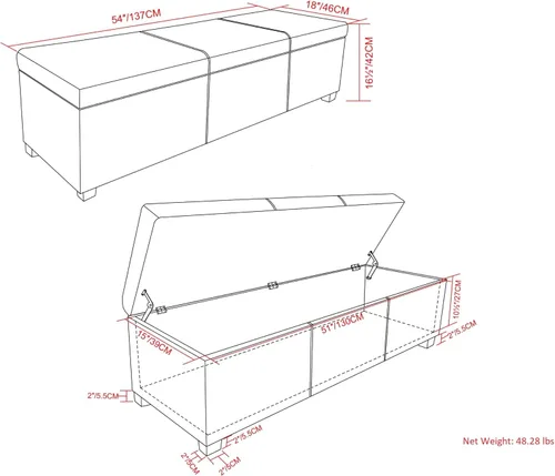 Vista 3 de SIMPLIHOME Avalon - Banco contemporáneo tipo otomana rectangular con almacenamiento extragrande de 54 pulgadas de ancho, de pelo sintético de Gris